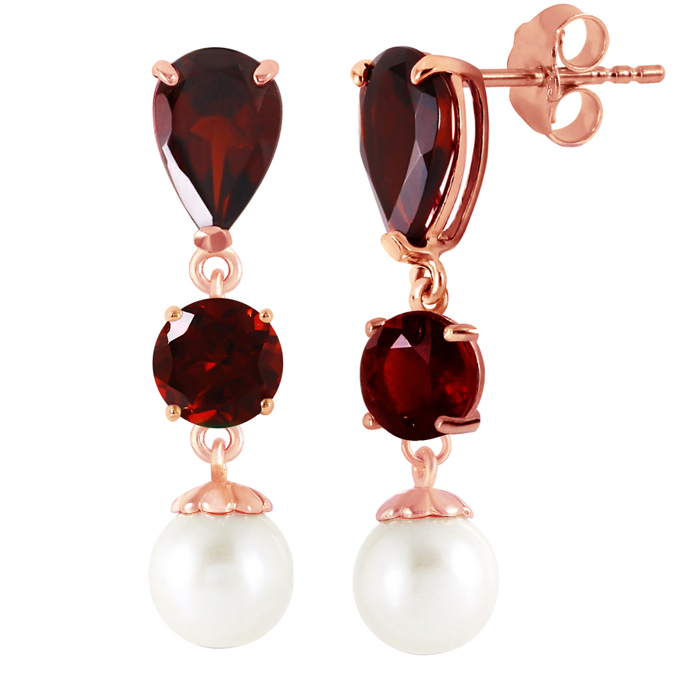 14K. GOLD CHANDELIER EARRING WITH GARNETS & PEARLS (Rose Gold) - Picture 3 of 3